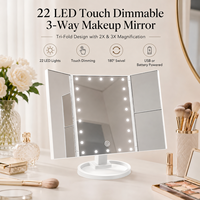 Miroir cosmétique grossissant LED pliable de bureau avec écran tactile, interrupteur à intensité variable, rechargeable, grossissement 2X 3X, couleur personnalisable
