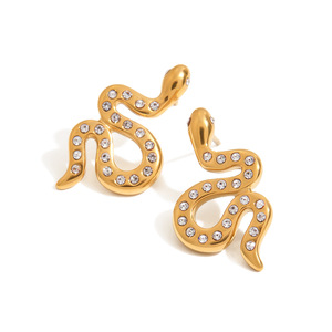 Boucles d'oreilles en forme de serpent avec diamants, plaquées or 18 carats, pour femmes, à porter au quotidien - Product Image 5