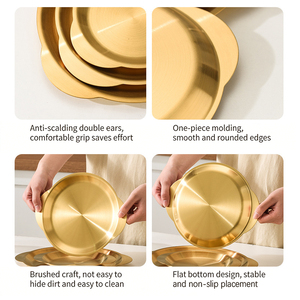 Piatto da portata rotondo in acciaio inossidabile stile coreano con fondo piatto per barbecue, ideale per ristoranti, hotel e catering - Product Image 5