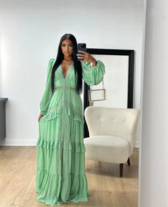 <span class=keywords><strong>H</strong></span>-2574 2025 <span class=keywords><strong>Vestido</strong></span> <span class=keywords><strong>Largo</strong></span> Elegante de Fiesta para Mujer, Primavera-Verano, con Cuello en V y Manga Larga, con Costuras Elegantes - Product Image 3