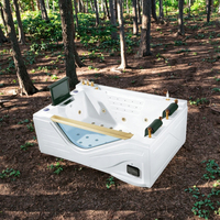 Bañera de Hidromasaje Rectangular Portátil de Acrílico para 2 Personas, de 1.2-1.7M, con Desagüe y Protector para Baño