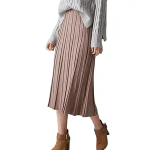Rok Wanita Elegan Rok Sweter Wanita Panjang Berlipat Panjang Di Bawah Lutut Kustom Musim Dingin