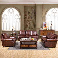 Ensemble de canapés en cuir véritable pour salon, avec accoudoirs roulés, design américain, structure en bois