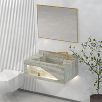 Niche d'éclairage moderne à LED Évier en pierre frittée marbrée Système de drainage pour hôtels WC Salle de bain Lavabo Cabinet