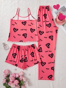 Conjunto de Tres Piezas de Ropa de Dormir Informal de Tela Tejida para Mujer, Venta al Por Mayor de Fábrica, para <span class=keywords><strong>Verano</strong></span> - Product Image 4