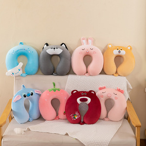 Almohada de cuello en forma de U de entrega rápida de dibujos animados lindos multicolores, protector de cuello para siesta, almohada de viaje de algodón <span class=keywords><strong>con</strong></span> <span class=keywords><strong>memoria</strong></span> para coche y avión - Product Image 1