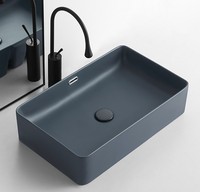 Lavabo de comptoir vert foncé nordique pour balcon, toilettes, lavabo simple en céramique noire de petite taille