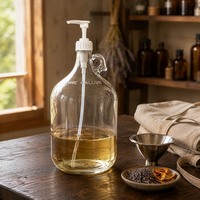 Bouteille distributrice en verre transparent de 4 L avec poignée, grand bidon en verre pour lessive, savon pour les mains, savon à vaisselle