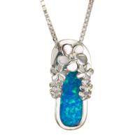 Hawaïen Hibiscus Plumeria Fleur Flip Flop Opale Pendentif Collier Bijoux De Plage
