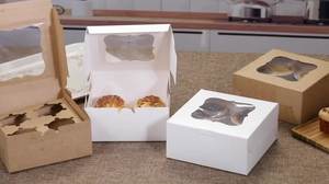 ขายร้อนขายส่งสีขาวสีน้ำตาลแบบพกพาทนทานมัฟฟินขนมของขวัญแบกกล่องกระดาษ - Product Image 3