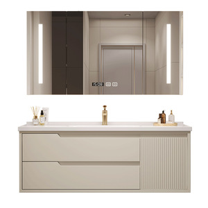 Meuble de salle de bain moderne en bois massif, lavabo intégré en céramique, lavabo minimaliste moderne - Product Image 5