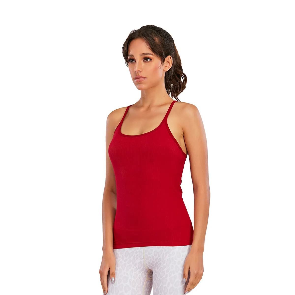 Camisetas sin mangas ajustadas de compresión para mujer, ropa de entrenamiento para fitness, yoga, color Rojo