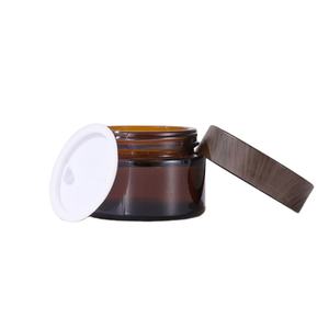 Custom Brown Face Cosmetic <b>Container</b> 5g 10g 15g 20g 30g 50g 100g Amber Glass Cream Jars with <b>Plastic</b> Bamboo Wood Lid - Product Image 4