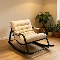 Fauteuil à bascule moderne minimaliste en métal, fauteuil inclinable double avec revêtement en cuir pour la maison, le balcon et les loisirs