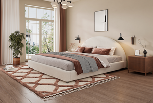 Modern King <b>Size</b> Adjustable <b>Bed</b> <b>Frame</b> with Soft Boucle Upholstered Curved Headboard Eco-Friendly Wood <b>Frame</b> for Bedroom Home - Product Image 2