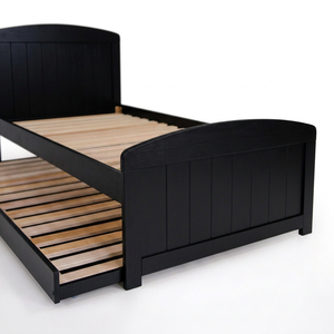 Cama King Single con Almacenamiento de Madera Radiata/MDF y Cama Nido Extraíble, Diseño Tradicional, Acabado Negro - Product Image 4