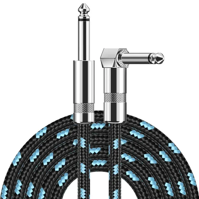 1.5M Electric Guitar Cable Braided 1/4 Foot Jack 90 Degree TS 6.5mm Audio Mono Cable Bass Box Audio Cable