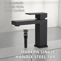 Robinet de lavabo thermostatique moderne monocommande monotrou en acier inoxydable 304 brossé à poser sur le plan de travail pour salle de bain, garantie 5 ans
