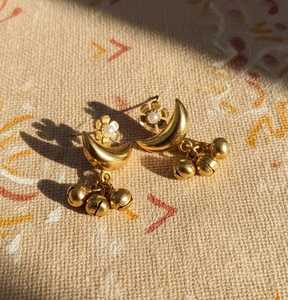 Celestial Flower Moon <b>Earrings</b> - <b>Gold</b> <b>Dangle</b> Tassel Studs - Mini Jhumka Style - Product Image 3