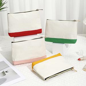 Bolsa de Aseo Portátil a Rayas para Viaje, Bolsa de Aseo Grande a Rayas, Bolsa de Maquillaje de Lona de Algodón Ecológica - Product Image 1