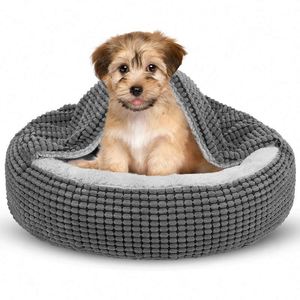 Échantillon Gratuit : Lit pour Petit Chien avec Couverture Intégrée, Douillet Lit Donut Anti-Anxiété à Capuche, Lit-Caverne Apaisant pour Animaux de Compagnie Rond - Product Image 1