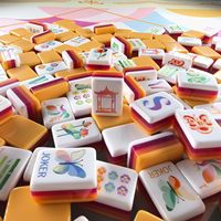 Ensemble de mahjong en acrylique élégant de style chinois, 160 pièces, 4 couches, imprimé lotus et pivoine, cadeau de fête haut de gamme