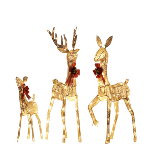 مجموعة من 3 قطع كبيرة ثلاثية الأبعاد على شكل غزلان عيد الميلاد معدنية للزينة الخارجية مع أضواء LED لديكور العطلات في الساحات والحدائق - Product Image 1