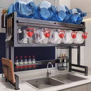 Estante de almacenamiento de cocina de suministro del fabricante, soporte de Metal de doble nivel, fregadero de drenaje, plato de cuenco doméstico fácil, organizador de utensilios de cocina - Product Image 1