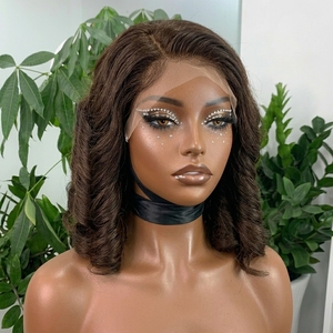 Perruque en dentelle FH 5x5 Cheveux Humains Longueur Moyenne Bouclés à la Française Remy - Product Image 1