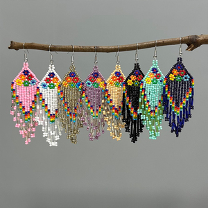 Bông tai tua rua dài phong cách Bohemian AHAYA dành cho nữ, làm từ hạt thủy tinh, 8 màu, kiểu dáng hoa và động vật, thích hợp cho đám cưới - Product Image 2