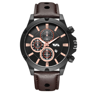Tactical Mens Outdoor Sport <b>Watch</b> Black Ion Plating <b>Case</b> Perforated Leather Strap Quartz Wristwatch - Product Image 5