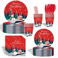 Ensemble de vaisselle jetable de Noël de style moderne personnalisé, très vendu, respectueux de l'environnement, pour les dîners de Noël, assiettes en papier