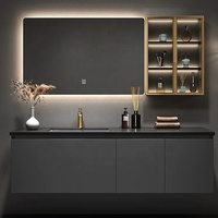 Armoire de Salle de Bain Murale Moderne à Double ou Simple Vasque, en Panneau de Bois, avec Miroir et Lavabo, Vente en Gros