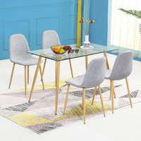 Ensemble de Meubles de Salle à Manger Moderne Luxe Nordique pour Maison et Restaurant, Table Rectangulaire à Plateau en Verre et Pieds en Métal pour 4 Personnes