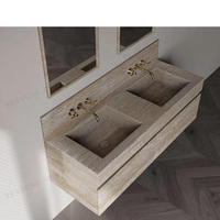 Tostone Vanitytop permukaan antik Travertine krem alami Harga Murah Vanitytop kamar mandi terpasang di dinding untuk pengiriman DDP furnitur khusus