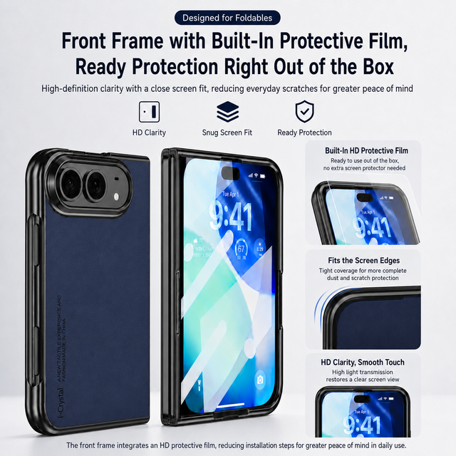 Premium Suede Case for iPhone 18 Fold Built-in Screen Protector Shockproof Business Phone Cover with Raised Camera Lens :proteci