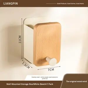 Organizador de Pared de Madera de Nogal, Caja de Almacenamiento Compatible con Afeitadoras, para Control Remoto de TV y Baño - Product Image 6