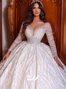 Longue Illusion manches robes de mariée robe de bal Corset <span class=keywords><strong>grande</strong></span> robe de mariée pour les femmes 2025 luxe mariée personnalisé BRLMALL - Product Image 2