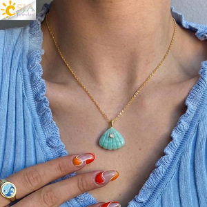 Collar con Colgante de Piedra Natural CSJA, Concha Tallada, Cristal de Amatista, Dije de Acero Inoxidable para Fabricación de Joyería DIY <span class=keywords><strong>H886</strong></span> - Product Image 6