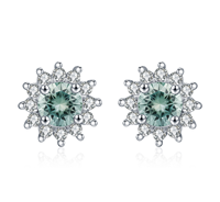 RUNQI Exquises Boucles d'oreilles clous en argent sterling S925 avec moissanite 1 carat, sertissage griffe plaqué rhodium, certifiées CMA, tendance pour femme