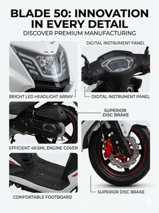 <span class=keywords><strong>Scooter</strong></span> à essence <span class=keywords><strong>50cc</strong></span> EEC Euro 5, 4 temps, réservoir de carburant de 4,5 L, refroidissement par air forcé, cyclomoteur pour adultes, léger (90 kg), pour les trajets urbains, roues avant - Product Image 4