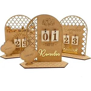 ラマダンアドベントカレンダー木製カウントダウンカレンダー装飾用ホーム、30日ティルイード