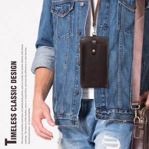 Boshiho - Nueva Bolsa de Hombro de Cuero Genuino para Hombre, Diseño Delgado y Largo, con Cierre de Cremallera, para Teléfono Celular, Tarjetas de Crédito - Product Image 6