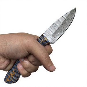 Couteau à lame fixe Drop Point en acier Damas, manche en bois Pakka bleu, couteau de survie pour le camping et le bricolage - Garantie 3 ans, prix abordables - Product Image 4