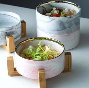 Kinglang — bol <span class=keywords><strong>de</strong></span> fruits en porcelaine à <span class=keywords><strong>marbre</strong></span>, <span class=keywords><strong>marbre</strong></span> nordique, 6 pouces, salade fantaisie, Dessert, bol <span class=keywords><strong>de</strong></span> fruits avec jante en or, vente en gros - Product Image 5