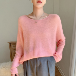 Pull en maille fine à épaules tombantes, populaire, confortable et moelleux, en mohair et <span class=keywords><strong>angora</strong></span>, pour femme, coupe ample, col rond - Product Image 4