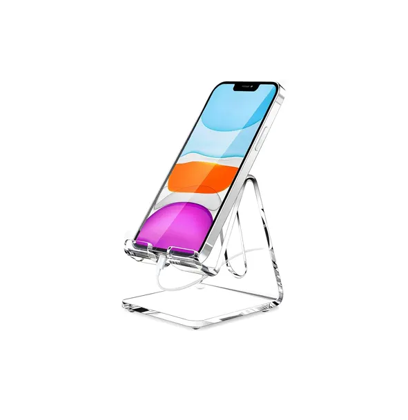 Portable Clear Acrylic Phone Stand Compatible iPhone 15 14 13 Pro Max Mini 12 11 Plus SE Android Smartphone Tablet Desk