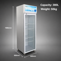 Réfrigérateur vertical de supermarché 380L à porte vitrée simple, refroidissement direct statique, vitrine publicitaire lumineuse supérieure