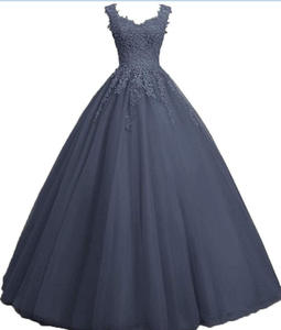 Nuevo vestido de noche sin mangas azul marino europeo Americano hasta el suelo de gasa con malla de encaje para fiestas de graduación en AliExpress - Product Image 6