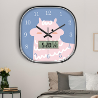 Jam Dinding Gantung Gaya Kartun Nordik Persegi Analog Digital Tampilan Digital Senyap Mewah Ruang Tamu Kamar Tidur Plastik CE RoHs Quartz
